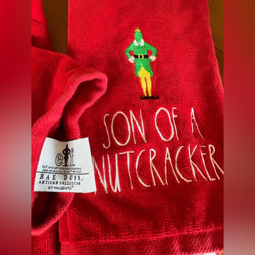 Rae Dunn Red hand Towel (set of two)- ELF Son of a Nutcracker Design Christmas